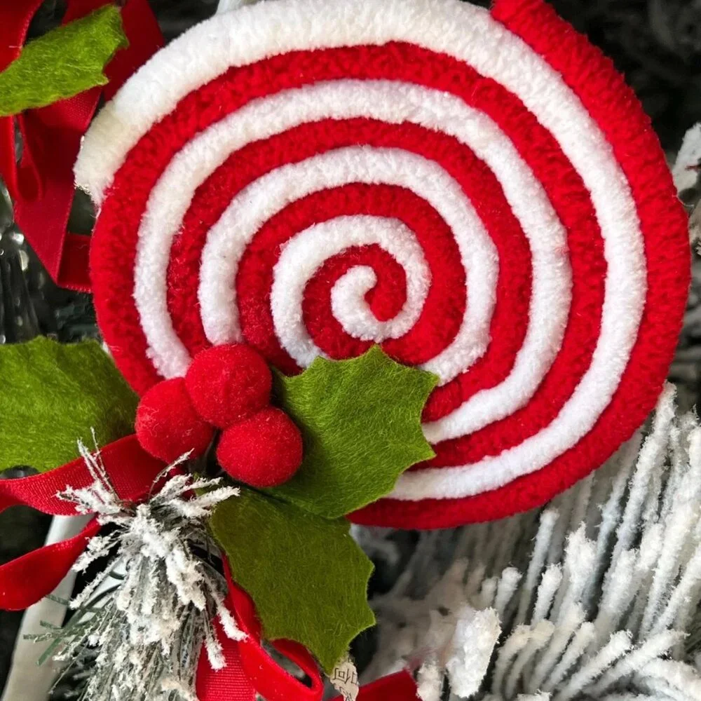 Red Candy Lollipop with Pom Pom Holly Spray Stem Pick Christmas Craft Supplies